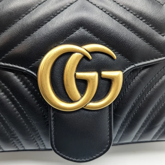 Authentic Gucci Black Leather Marmont Small Flap Shoulder Chain Crossbody Bag - Picture 9 of 13